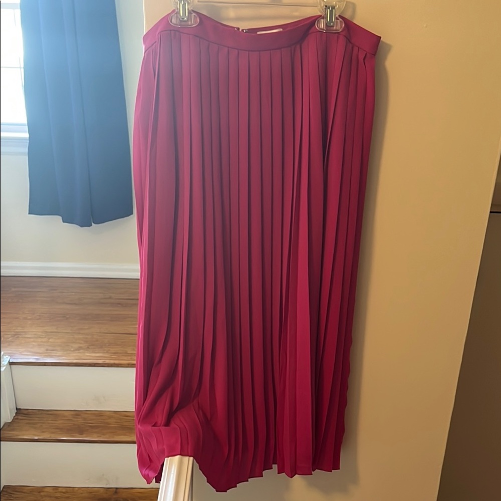 J. Crew Fuchsia Midi Pleated A-Line Skirt